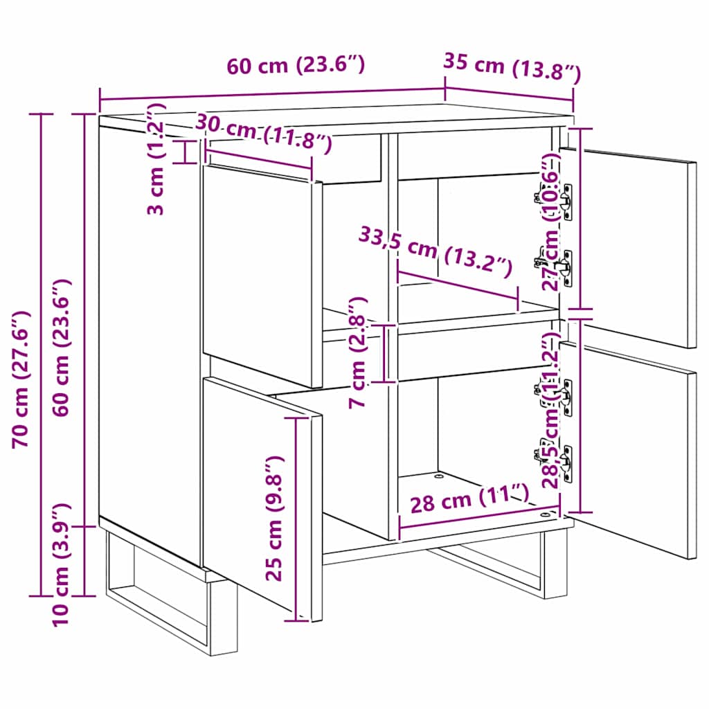 Dressoir Zwart Eiken 60 x 35 x 70 cm