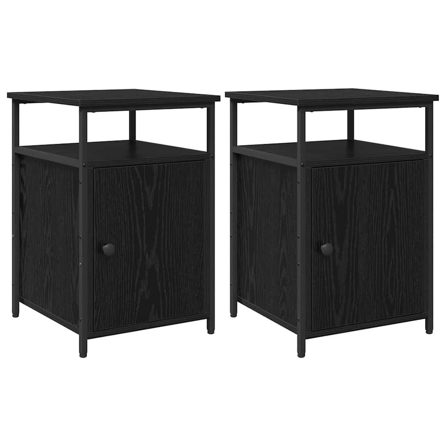 Nachtkastje 2 pcs Zwart eiken Bewerkt hout