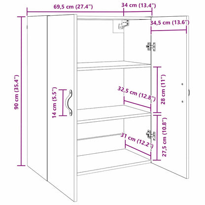 Wandkast Wandgemonteerd Bruin 69.5 x 34 x 90 cm Bewerkt hout
