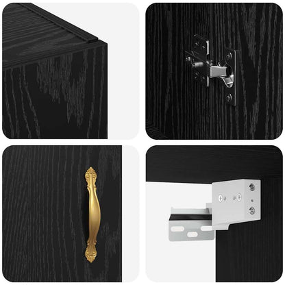 Wandkast Zwart Eiken 69,5 x 34 x 90 cm Bewerkt hout