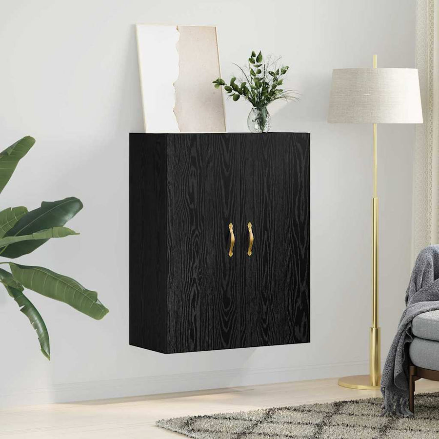 Wandkast Zwart Eiken 69,5 x 34 x 90 cm Bewerkt hout