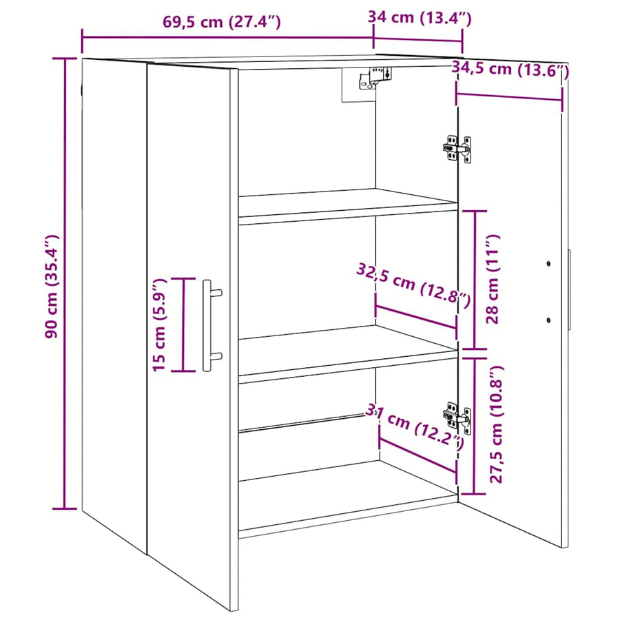 Wandkast Wandgemonteerd Oudhout 69,5 x 34 x 90 cm Bewerkt hout
