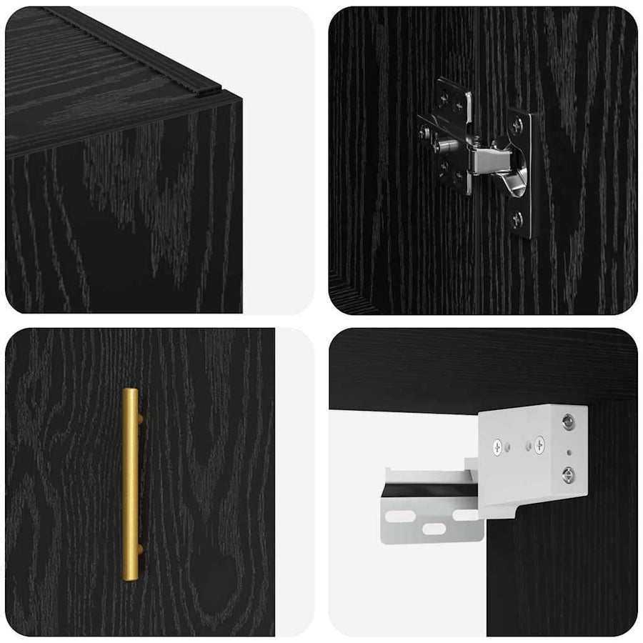 Wandkast Zwart Eiken 69,5 x 34 x 90 cm Bewerkt hout