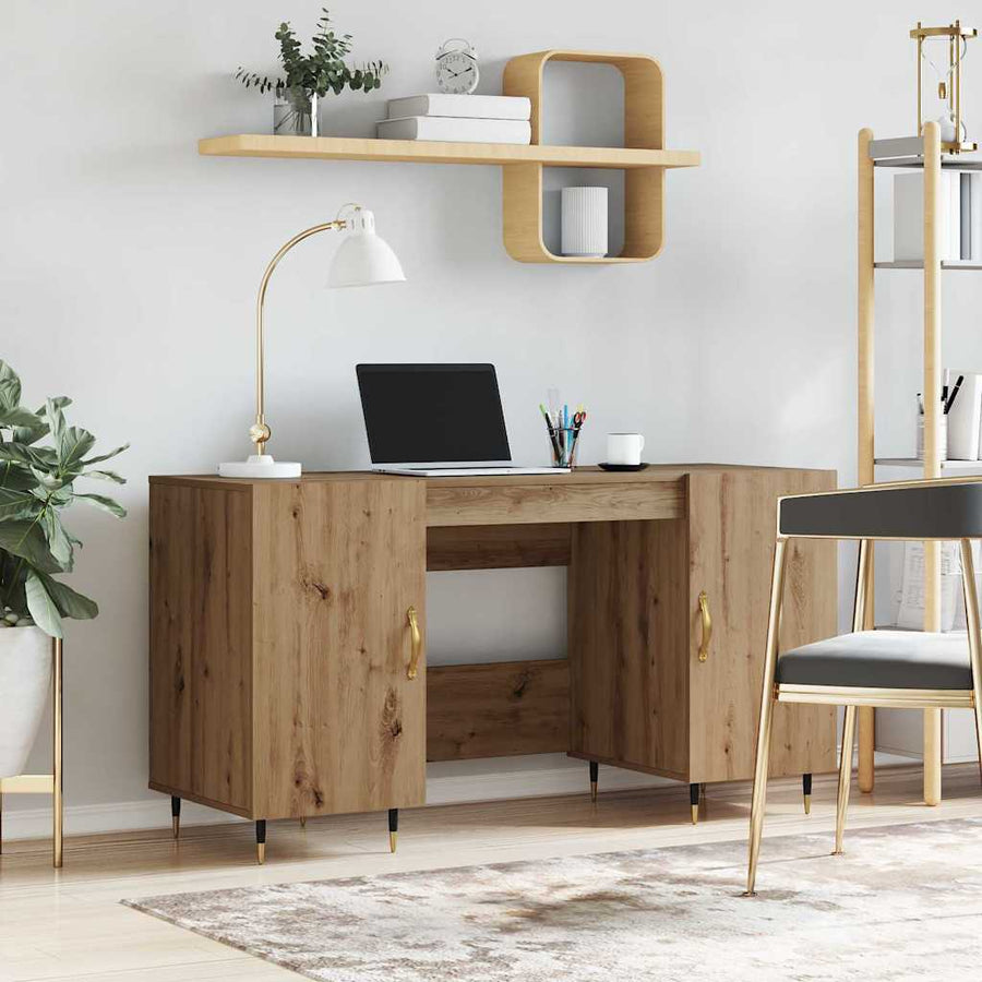 Bureau artisanaal eikenkleurig 140 x 50 x 75 cm Bewerkt hout