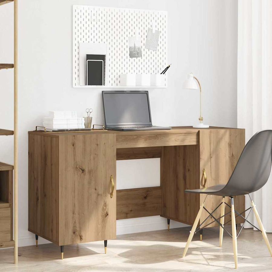 Bureau artisanaal eikenkleurig 140 x 50 x 75 cm Bewerkt hout