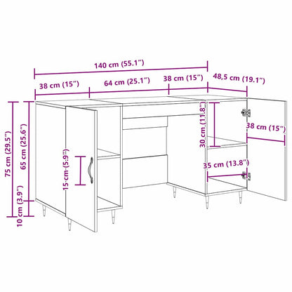 Bureau artisanaal eikenkleurig 140 x 50 x 75 cm Bewerkt hout