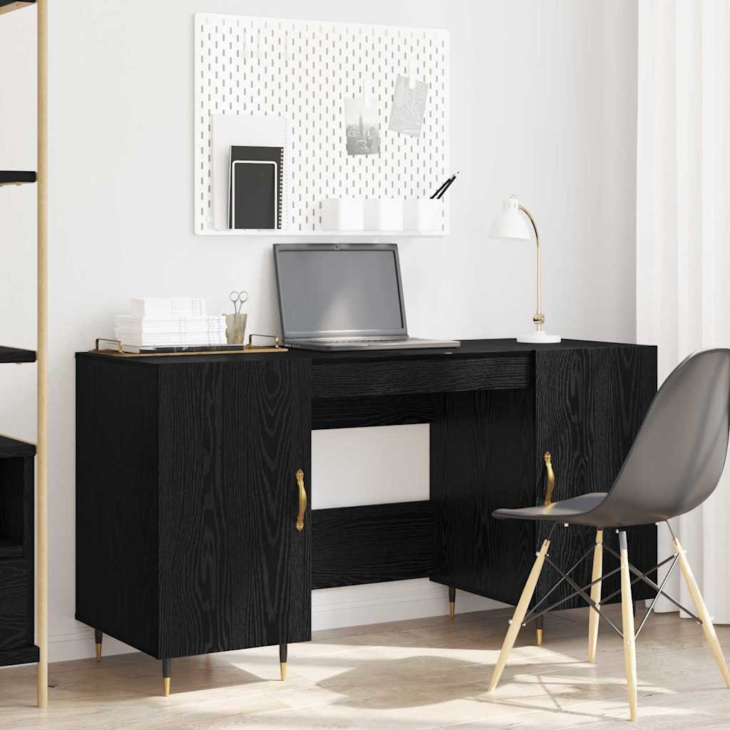 Bureau met plank Zwart eiken 140 x 50 x 75 cm Bewerkt hout