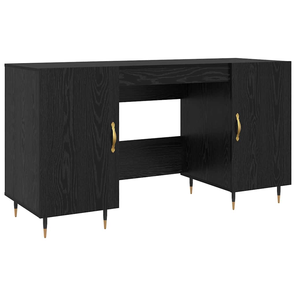 Bureau met plank Zwart eiken 140 x 50 x 75 cm Bewerkt hout