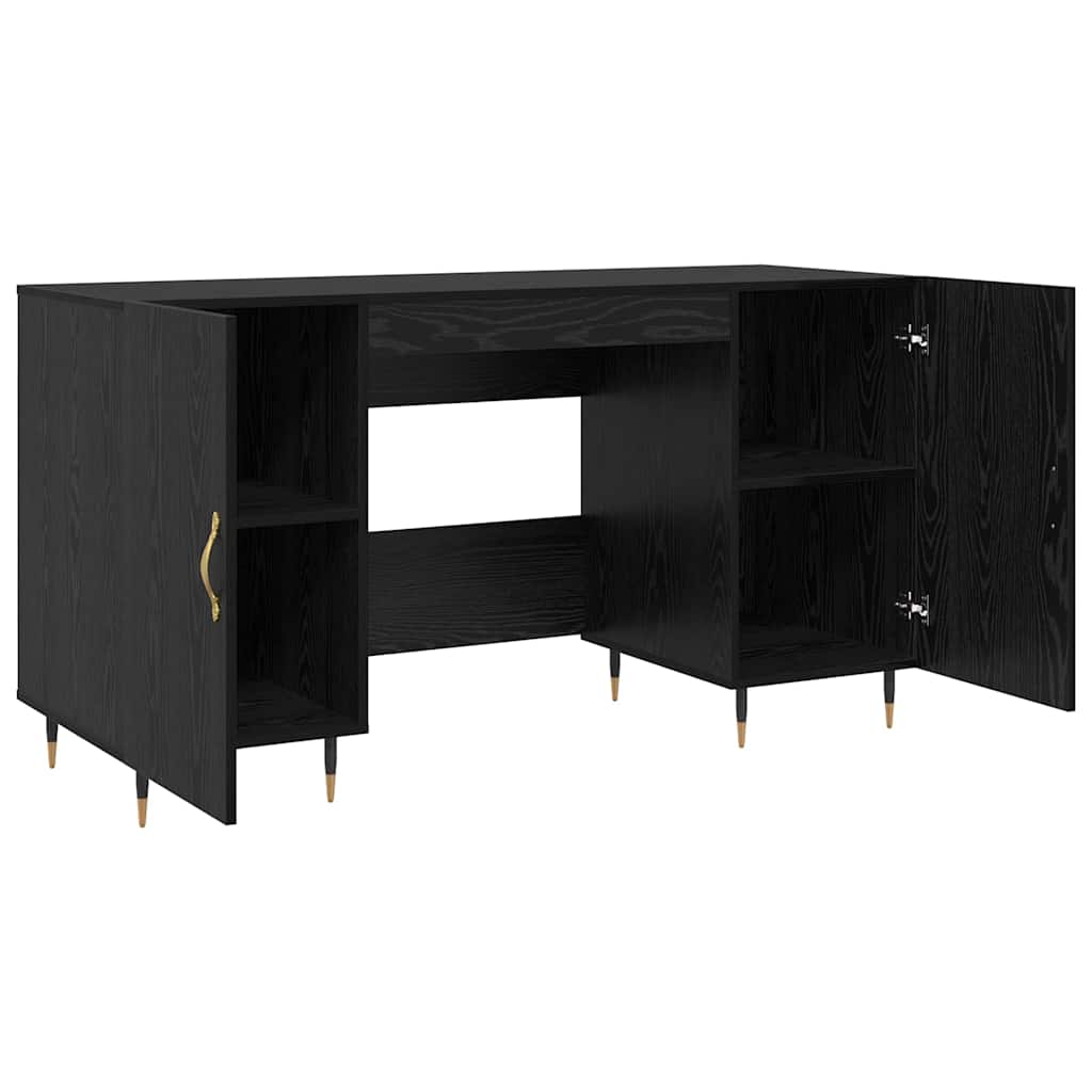 Bureau met plank Zwart eiken 140 x 50 x 75 cm Bewerkt hout