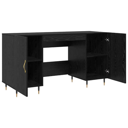 Bureau met plank Zwart eiken 140 x 50 x 75 cm Bewerkt hout