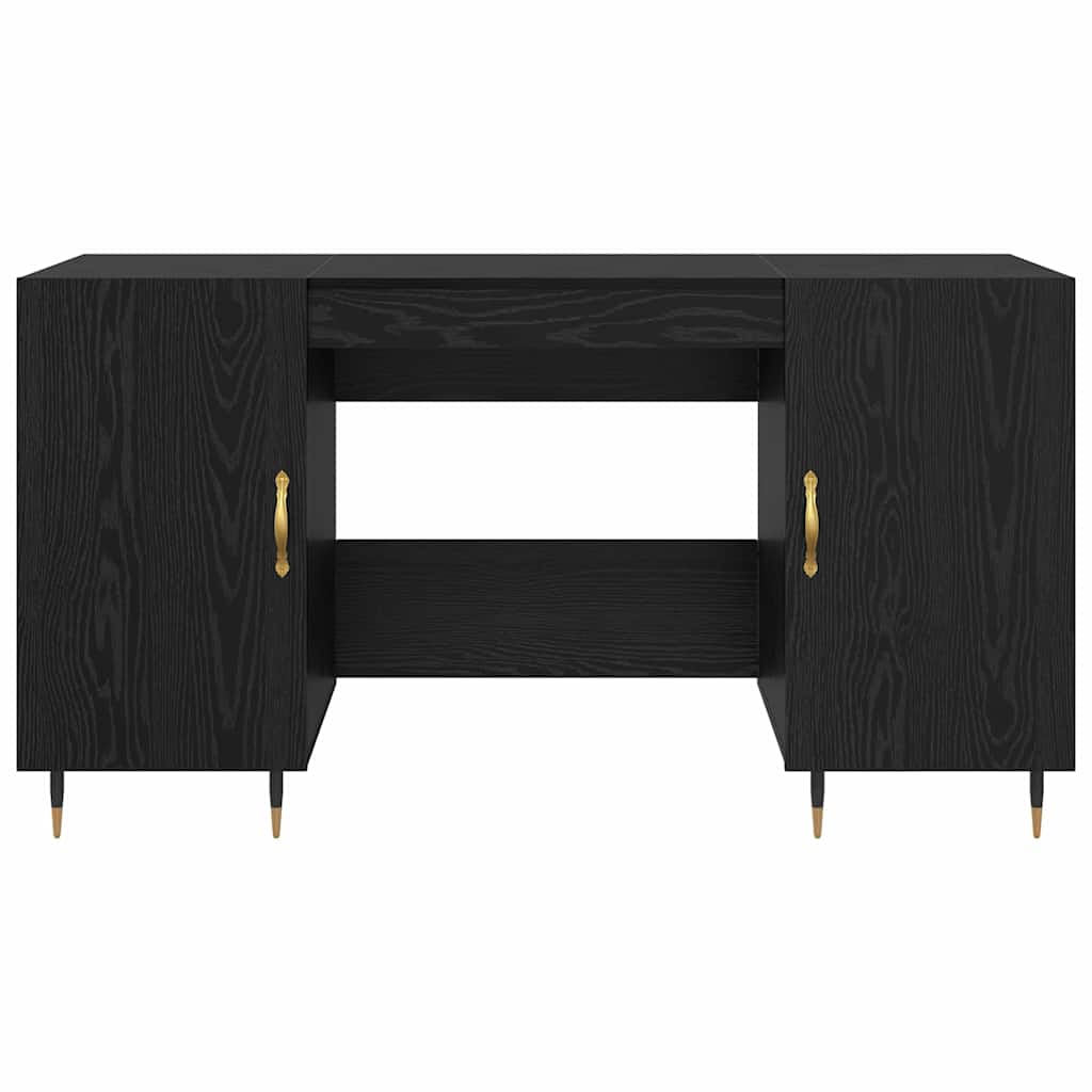 Bureau met plank Zwart eiken 140 x 50 x 75 cm Bewerkt hout