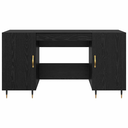 Bureau met plank Zwart eiken 140 x 50 x 75 cm Bewerkt hout