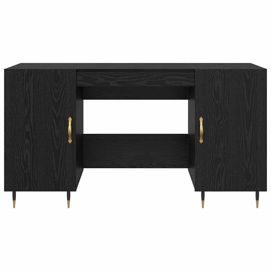 Bureau met plank Zwart eiken 140 x 50 x 75 cm Bewerkt hout