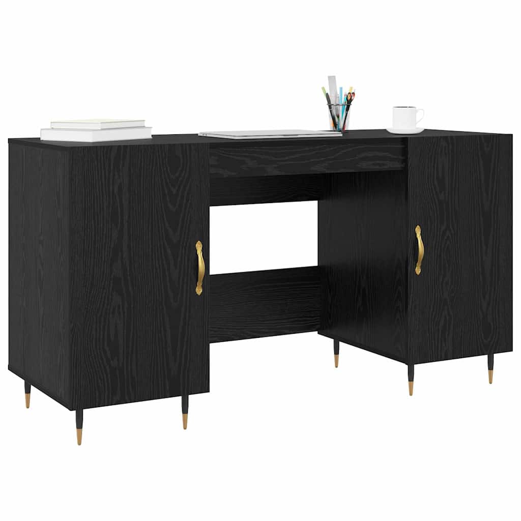 Bureau met plank Zwart eiken 140 x 50 x 75 cm Bewerkt hout