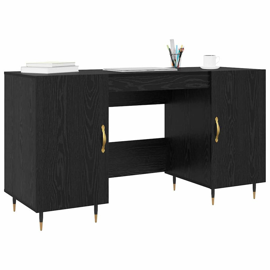 Bureau met plank Zwart eiken 140 x 50 x 75 cm Bewerkt hout