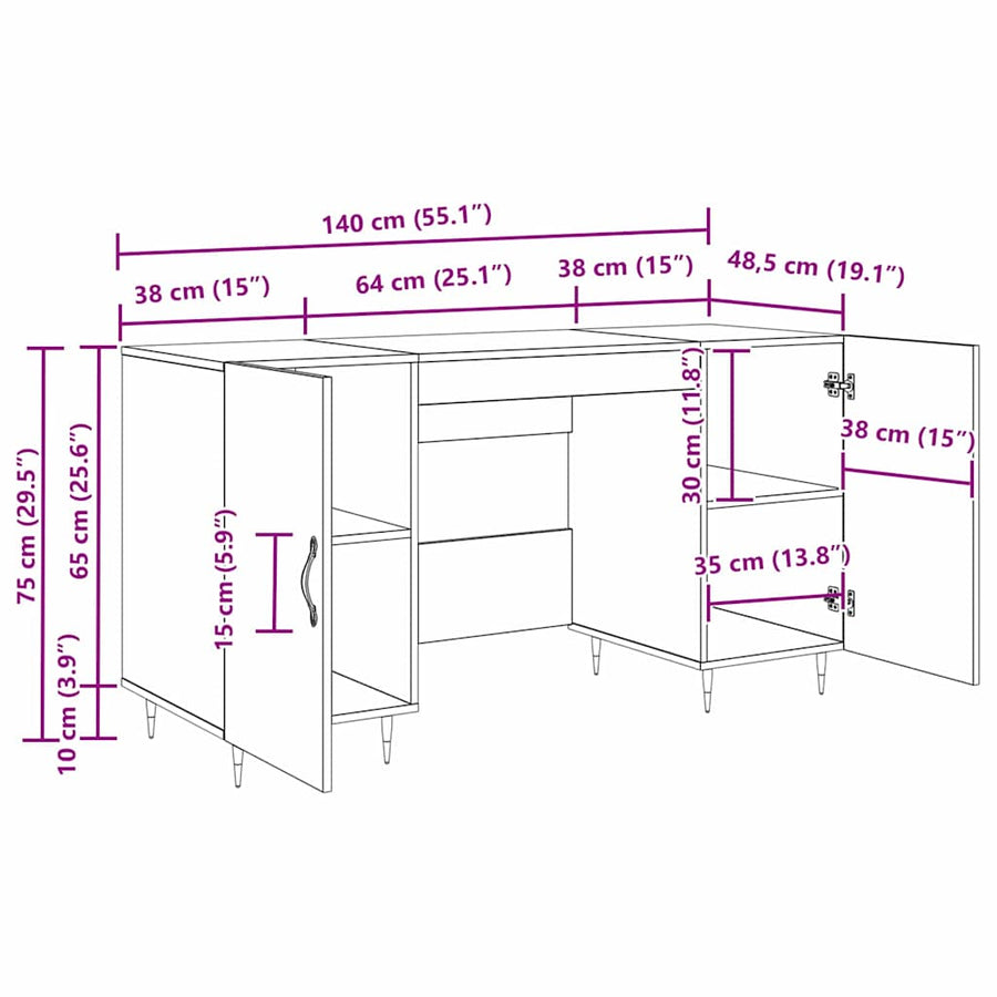 Bureau met plank Zwart eiken 140 x 50 x 75 cm Bewerkt hout