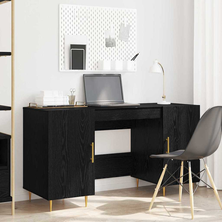 Bureau met plank met opslag Zwart eiken Bewerkt hout