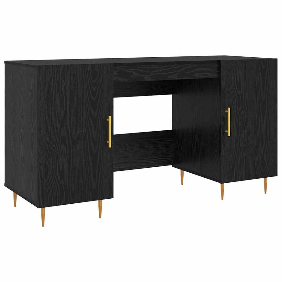 Bureau met plank met opslag Zwart eiken Bewerkt hout