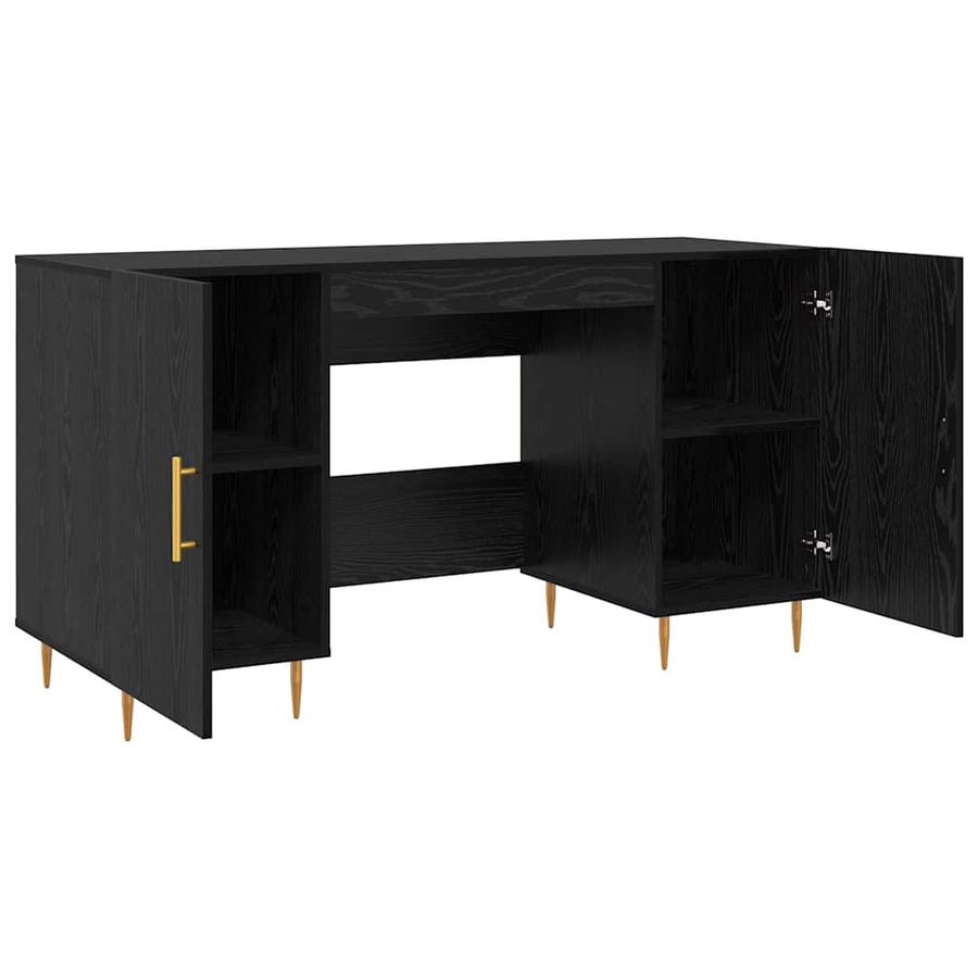 Bureau met plank met opslag Zwart eiken Bewerkt hout