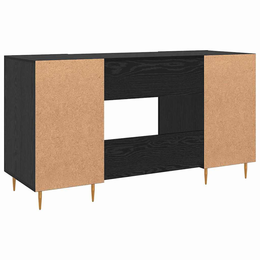 Bureau met plank met opslag Zwart eiken Bewerkt hout