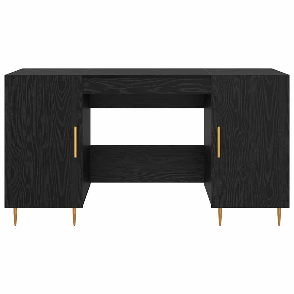 Bureau met plank met opslag Zwart eiken Bewerkt hout