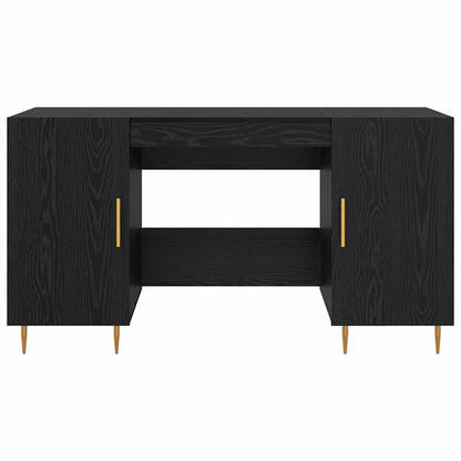 Bureau met plank met opslag Zwart eiken Bewerkt hout