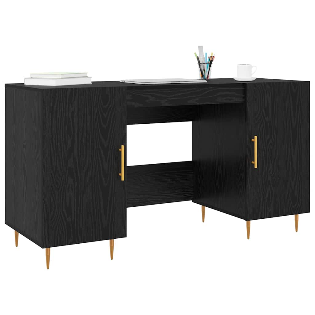Bureau met plank met opslag Zwart eiken Bewerkt hout