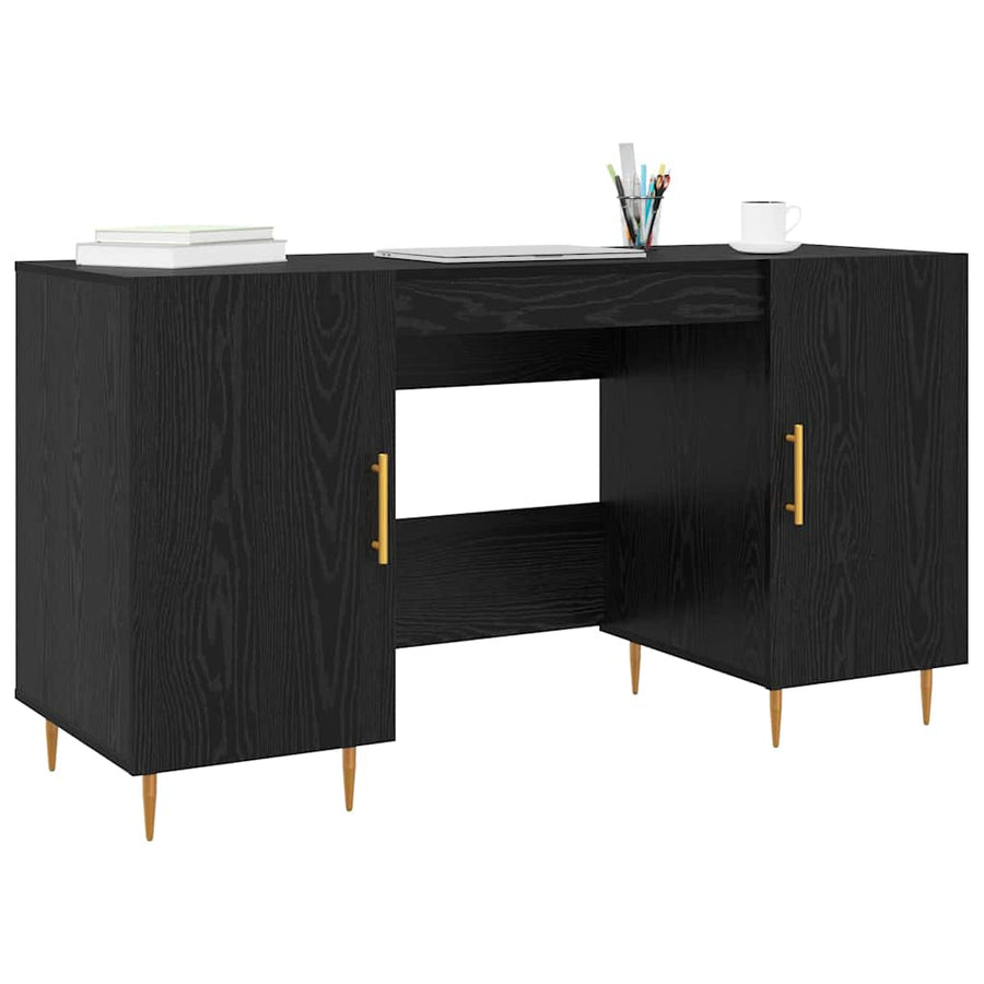 Bureau met plank met opslag Zwart eiken Bewerkt hout
