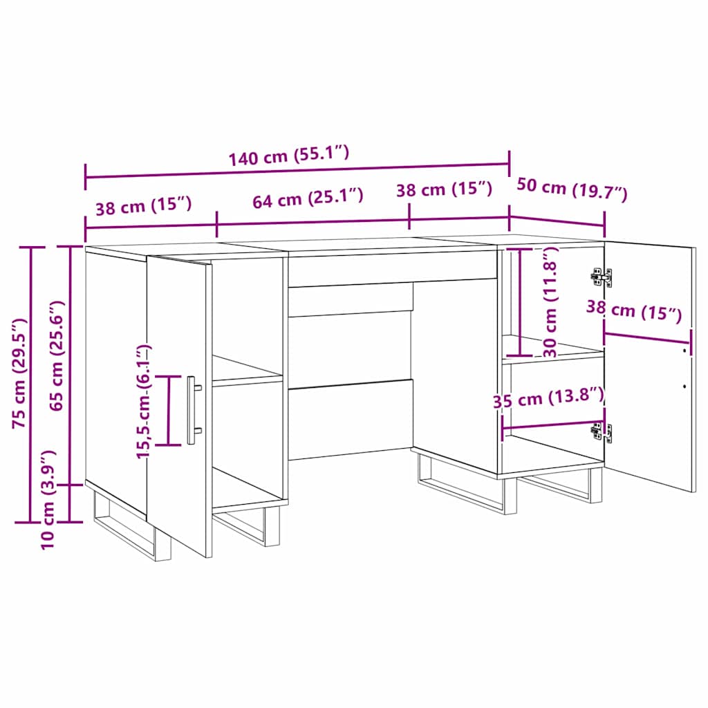 Bureau met plank Oud hout 140 x 50 x 75 cm Bewerkt hout