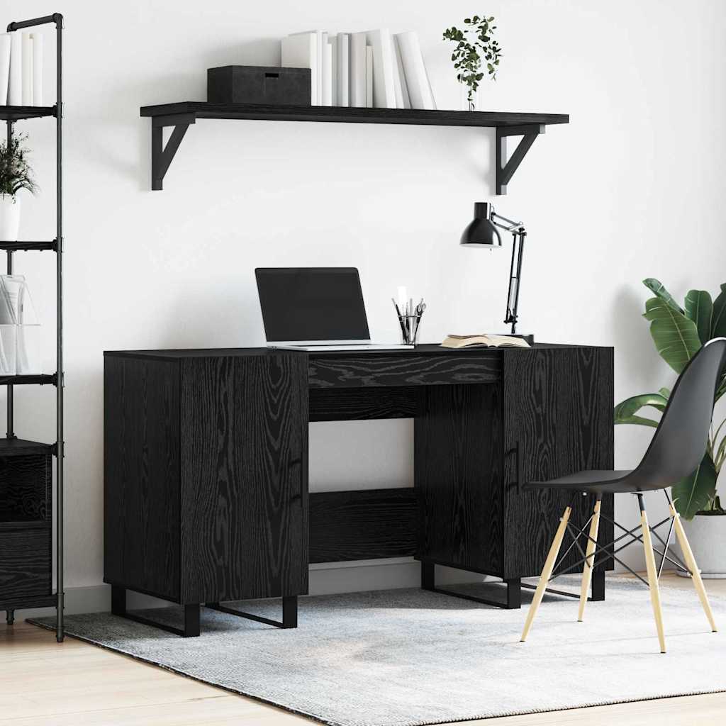 Bureau met plank Zwart eiken 140 x 50 x 75 cm Bewerkt hout