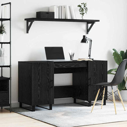 Bureau met plank Zwart eiken 140 x 50 x 75 cm Bewerkt hout