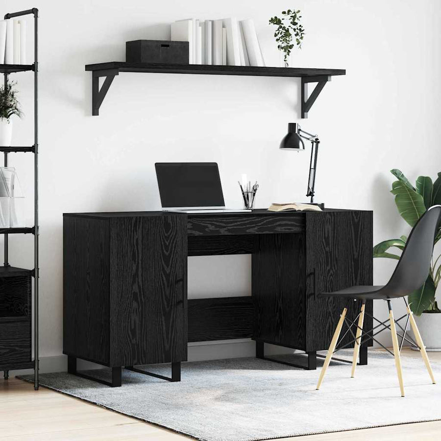 Bureau met plank Zwart eiken 140 x 50 x 75 cm Bewerkt hout