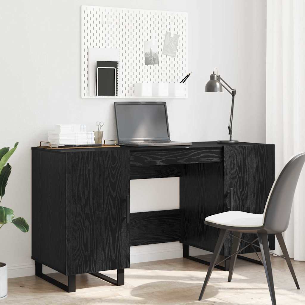 Bureau met plank Zwart eiken 140 x 50 x 75 cm Bewerkt hout