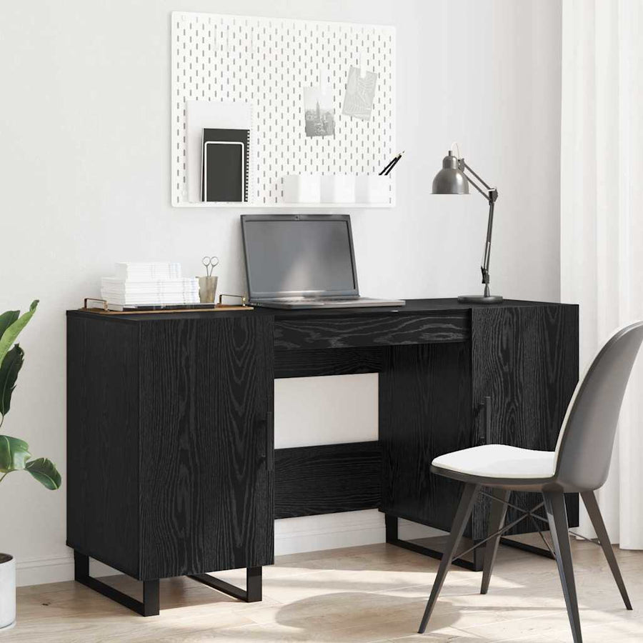 Bureau met plank Zwart eiken 140 x 50 x 75 cm Bewerkt hout