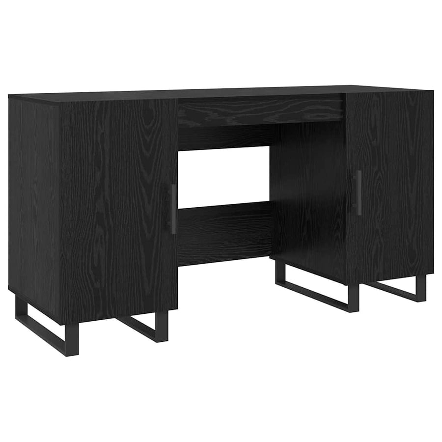 Bureau met plank Zwart eiken 140 x 50 x 75 cm Bewerkt hout