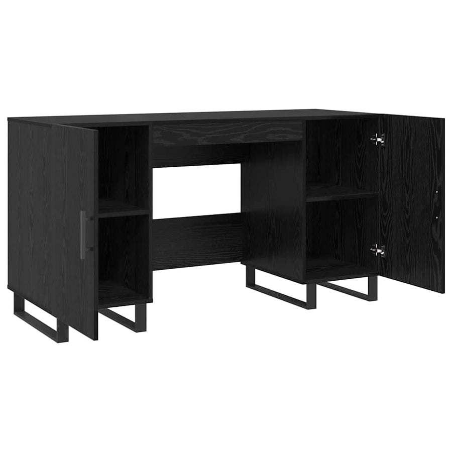 Bureau met plank Zwart eiken 140 x 50 x 75 cm Bewerkt hout