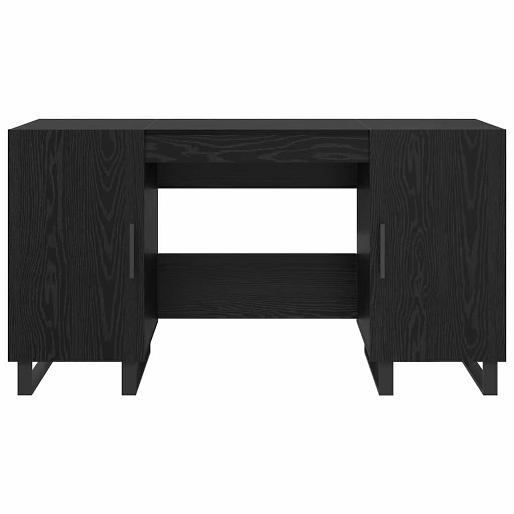 Bureau met plank Zwart eiken 140 x 50 x 75 cm Bewerkt hout