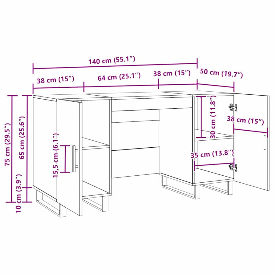 Bureau met plank Zwart eiken 140 x 50 x 75 cm Bewerkt hout