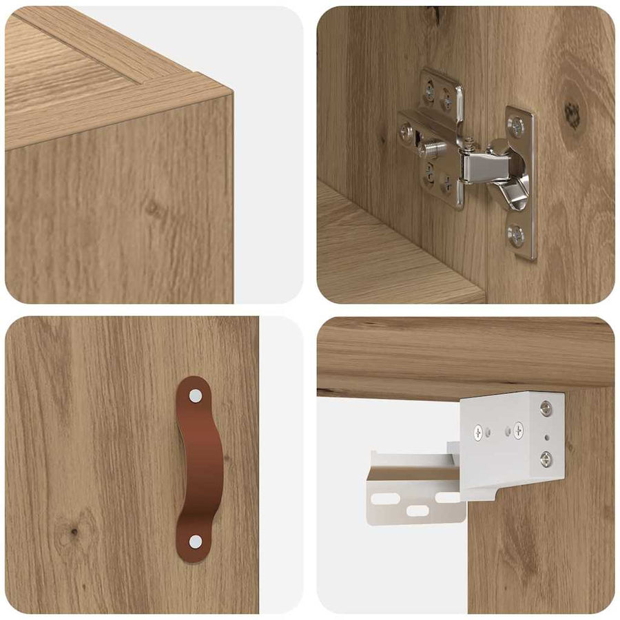 Wandkast artisanaal eikenkleurig 60 x 31 x 70 cm Bewerkt hout