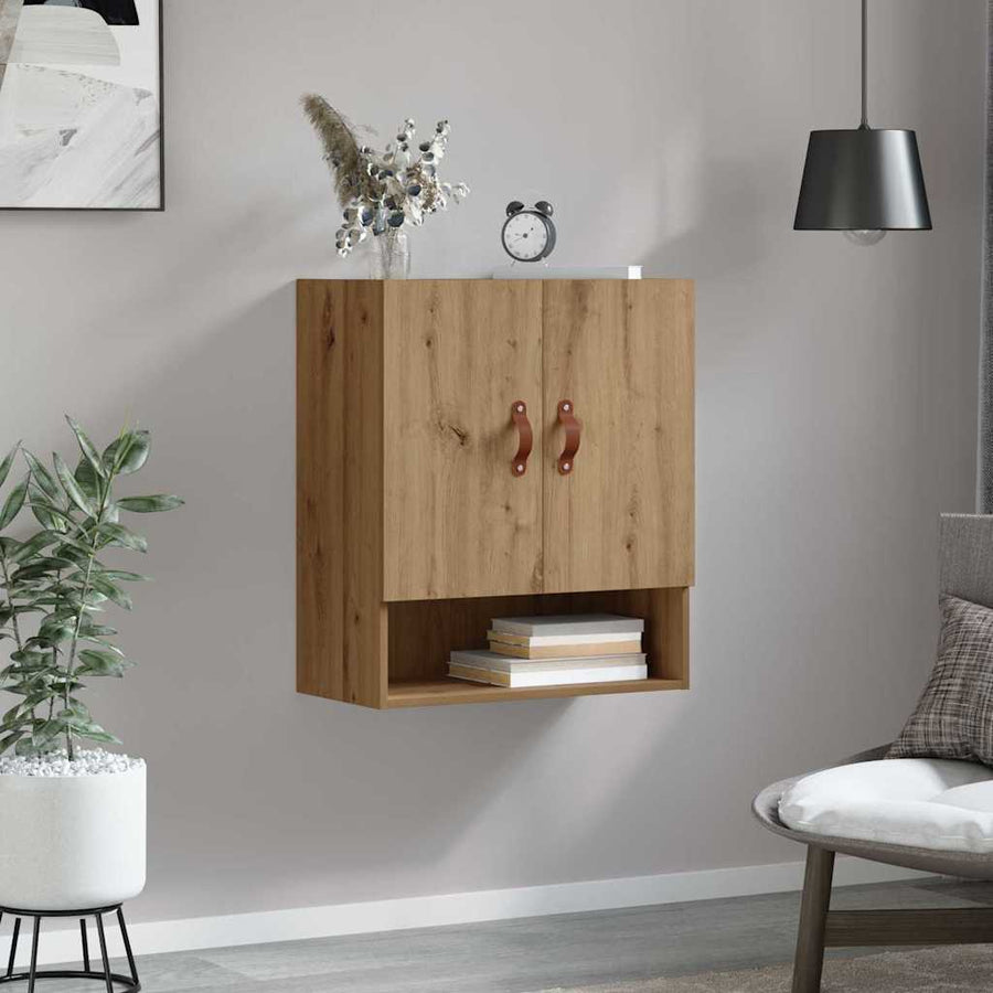 Wandkast artisanaal eikenkleurig 60 x 31 x 70 cm Bewerkt hout