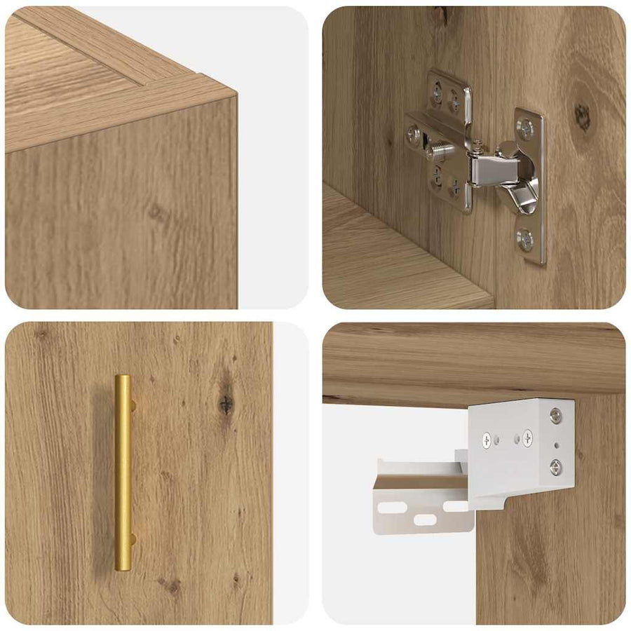 Wandkast artisanaal eikenkleurig 60 x 31 x 70 cm Bewerkt hout