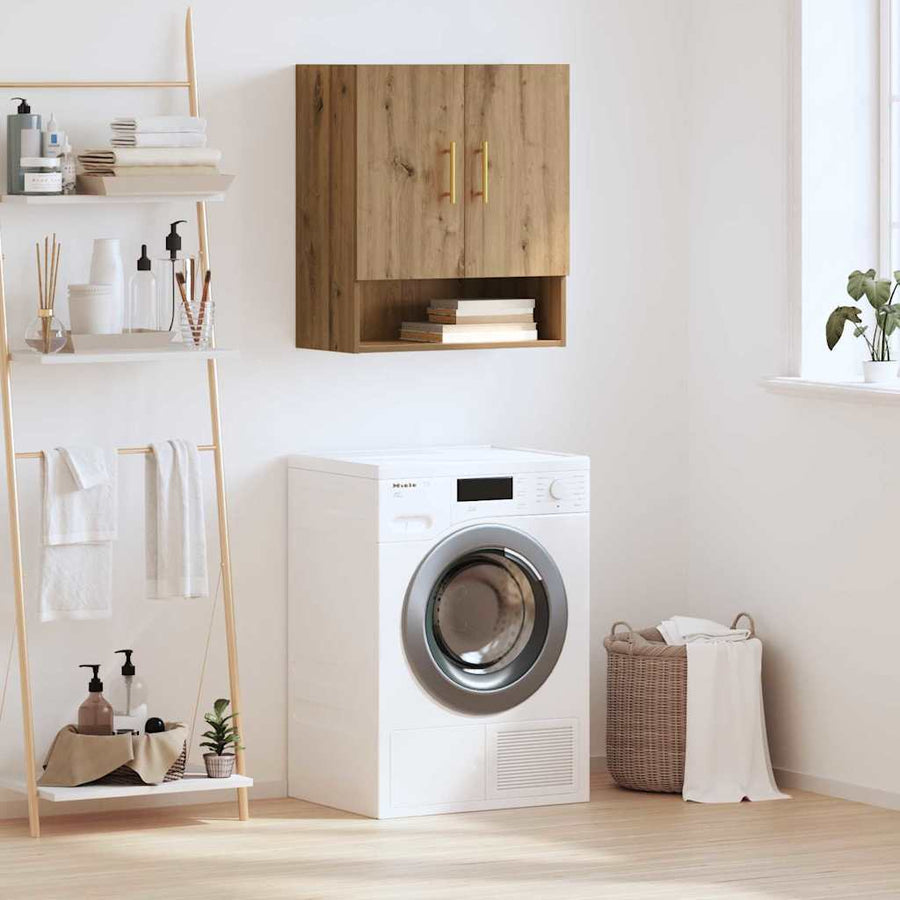 Wandkast artisanaal eikenkleurig 60 x 31 x 70 cm Bewerkt hout