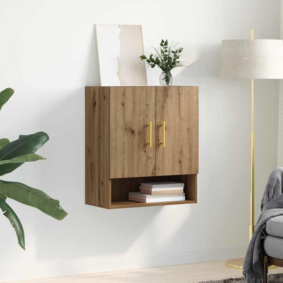 Wandkast artisanaal eikenkleurig 60 x 31 x 70 cm Bewerkt hout