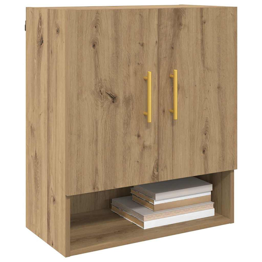 Wandkast artisanaal eikenkleurig 60 x 31 x 70 cm Bewerkt hout