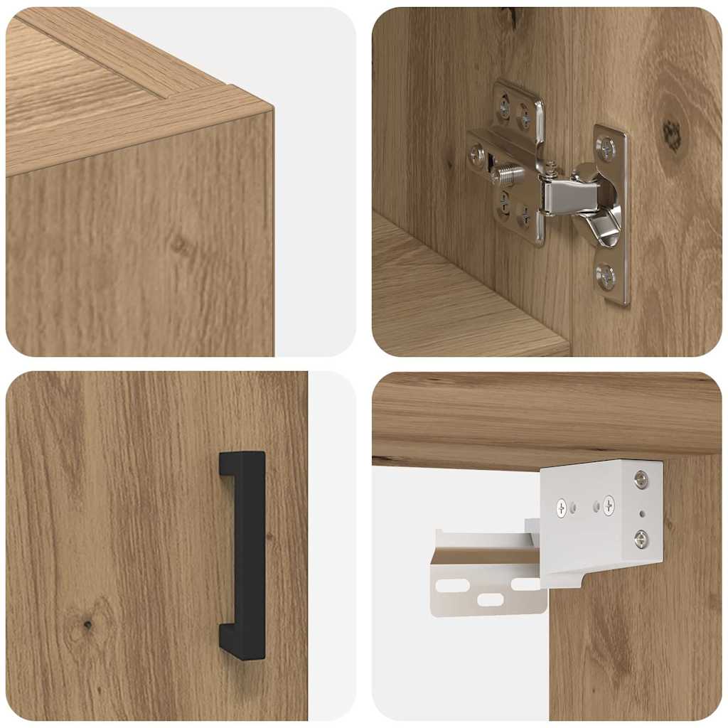 Wandkast artisanaal eikenkleurig 60 x 31 x 70 cm Bewerkt hout