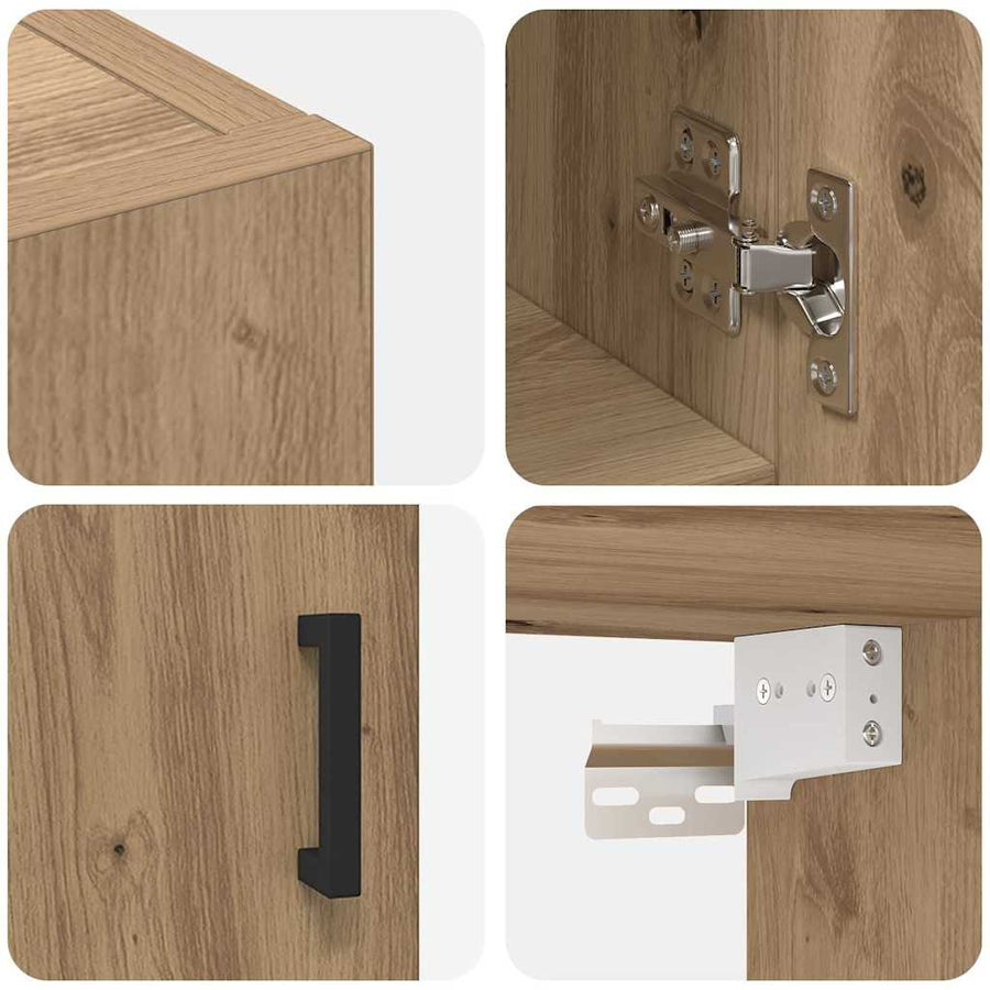 Wandkast artisanaal eikenkleurig 60 x 31 x 70 cm Bewerkt hout