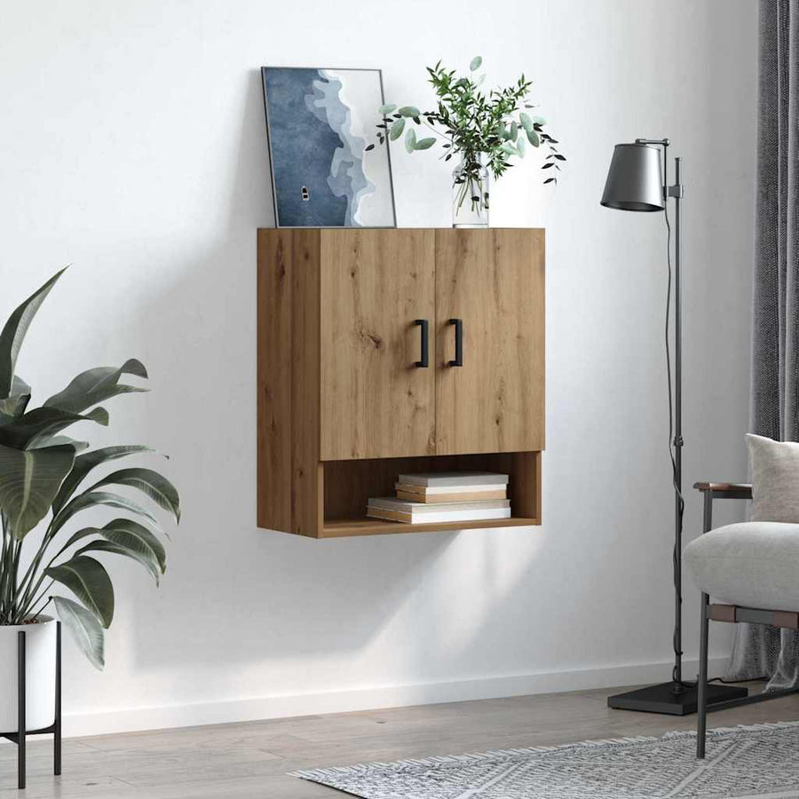 Wandkast artisanaal eikenkleurig 60 x 31 x 70 cm Bewerkt hout