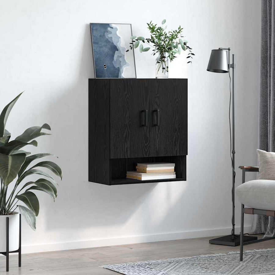 Wandkast Zwart eiken 60 x 31 x 70 cm Bewerkt hout