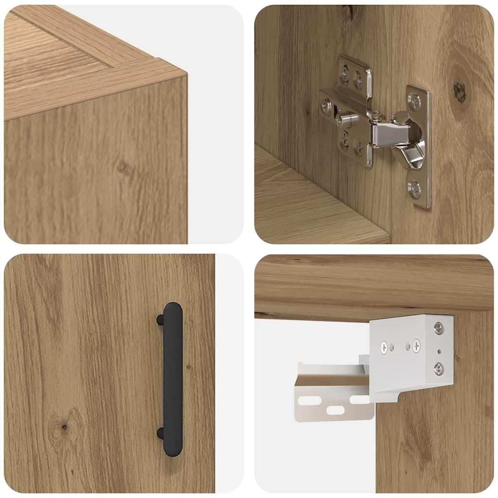 Wandkast artisanaal eikenkleurig 60 x 31 x 70 cm Bewerkt hout
