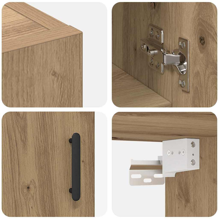 Wandkast artisanaal eikenkleurig 60 x 31 x 70 cm Bewerkt hout